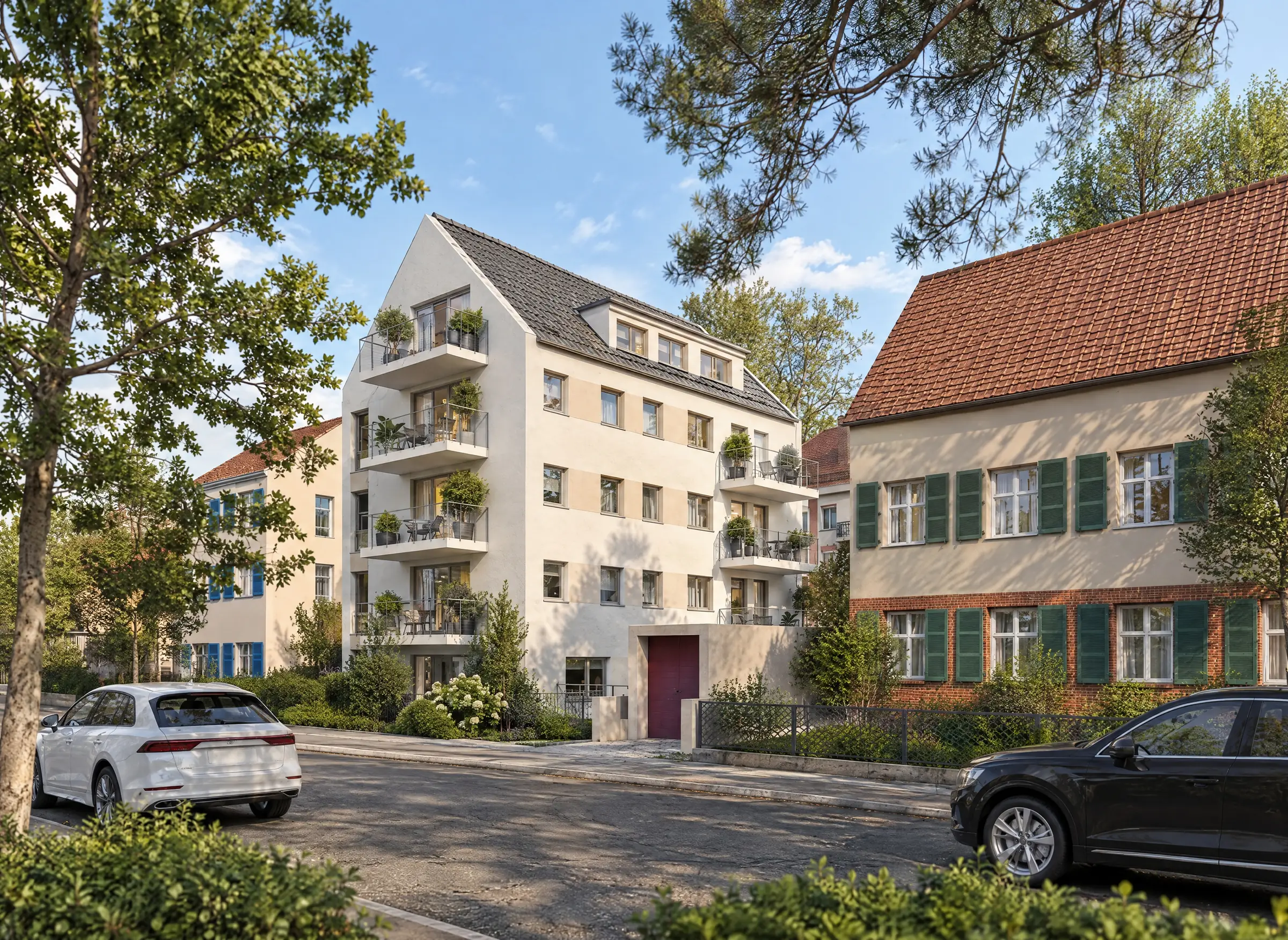Strassenansicht mit Giebel und Dachgeschoss