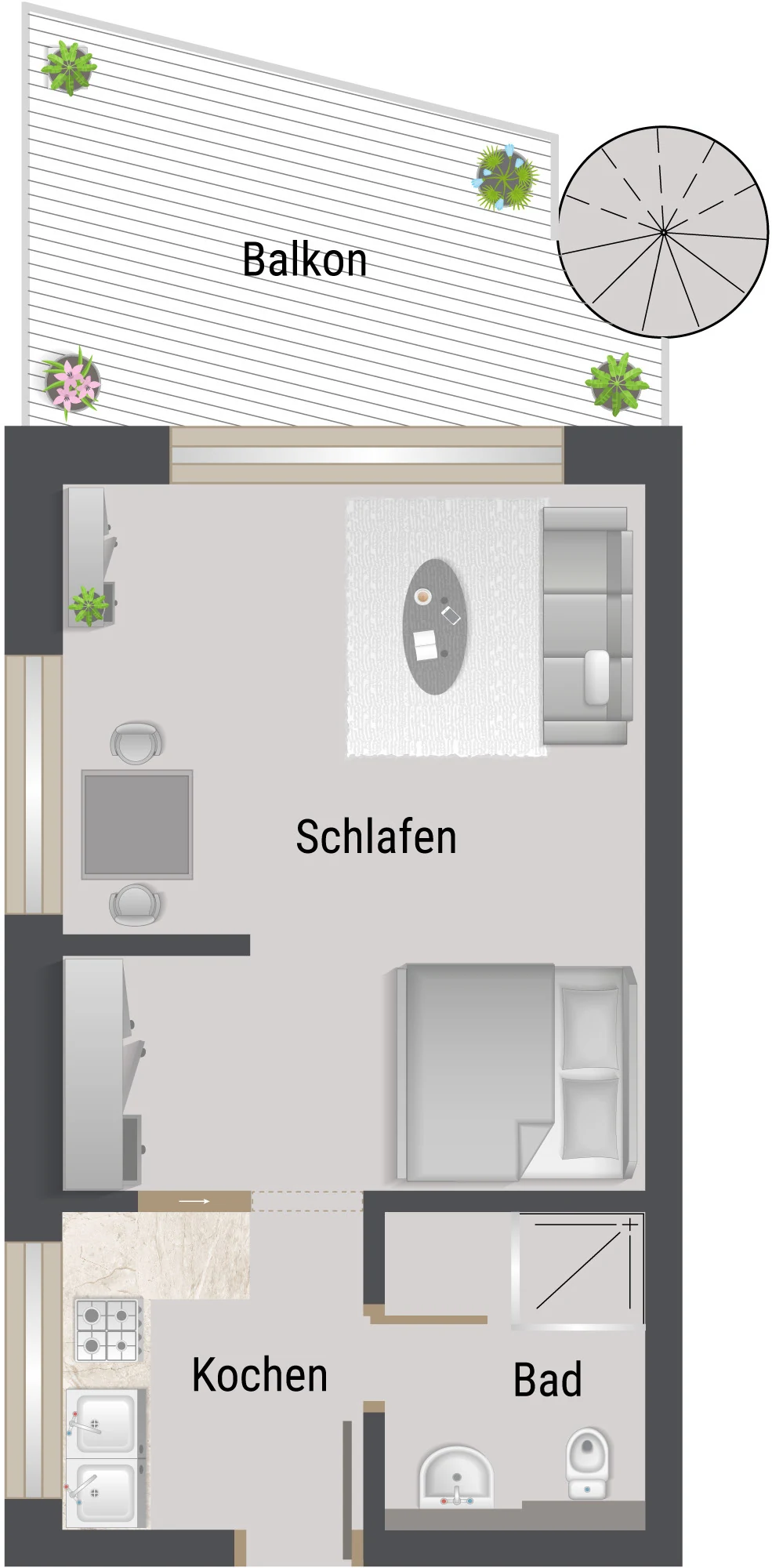 Grundriss der Wohnung 6, Apartment mit zwei Balkonen, 2. OG