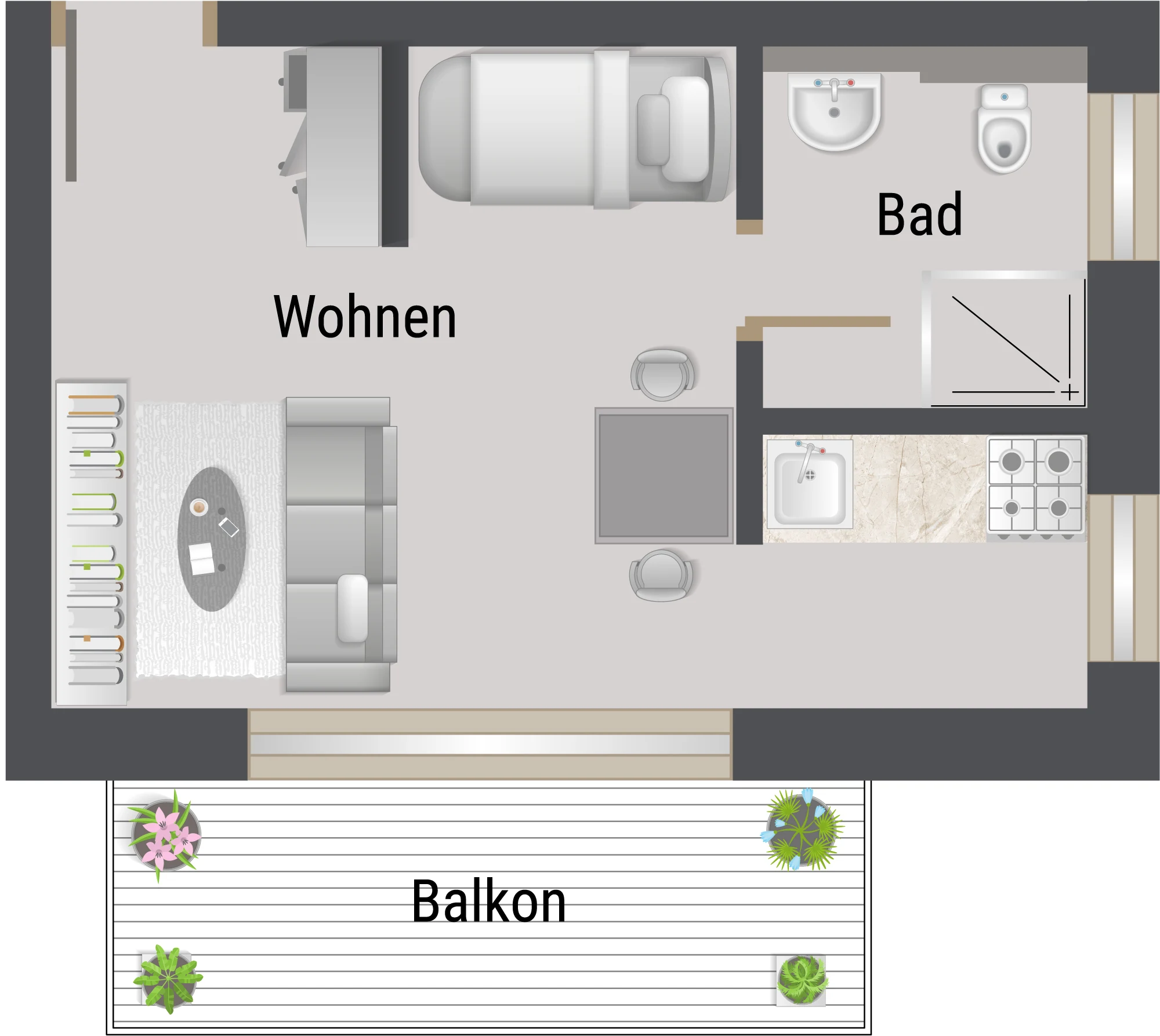 Grundriss der Wohnung 8, Kompaktes Apartment mit Balkon, 2. OG