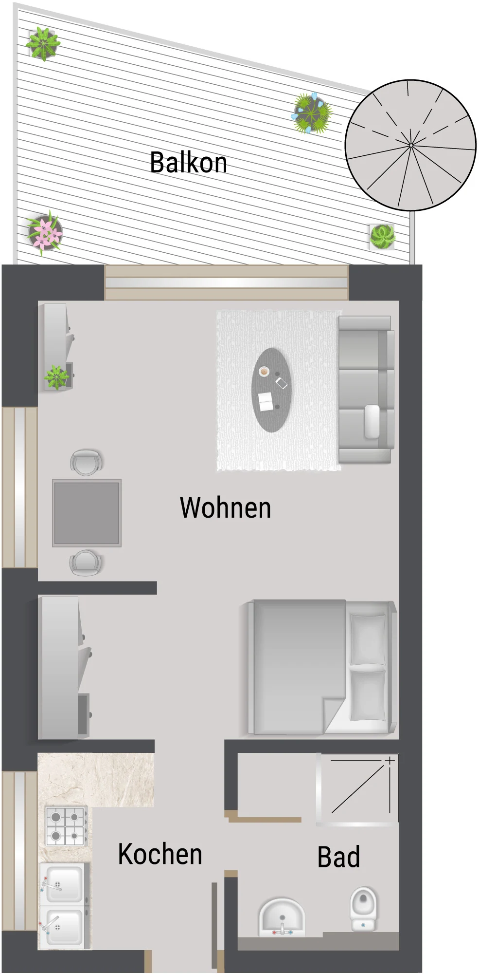 Grundriss der Wohnung 9, Apartment mit Balkon und Aussicht, 3. OG