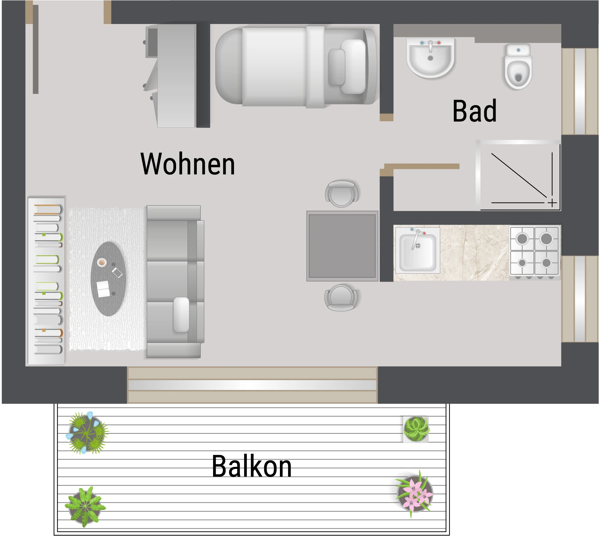 Grundriss der Wohnung 11, Kompaktes Apartment mit Balkon, 3. OG