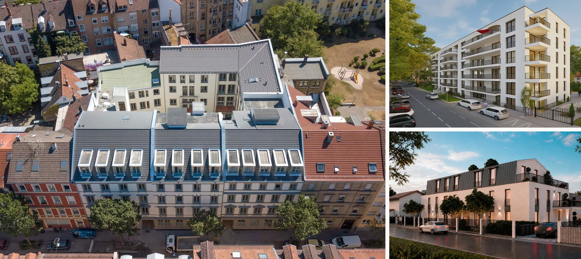 Referenzprojekte der Amanthos-Gruppe: Moninger Hof in Karlsruhe, Eterna Park in Nürnberg und Wohnidyll W5 in Germering