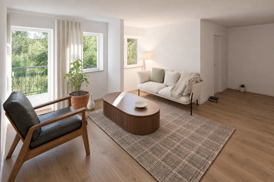 Visualisierung Wohnzimmer der Wohnung 7, 2-Zimmer-Wohnung mit zwei Balkonen, 2. OG